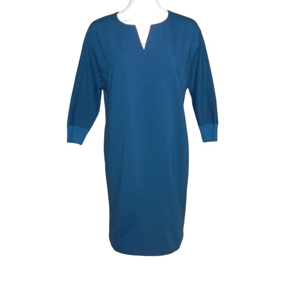 Lafayette 148 New York Women’s Blue V-Neck 3/4 Sleeve Shift Dress Size Small - Picture 1 of 5